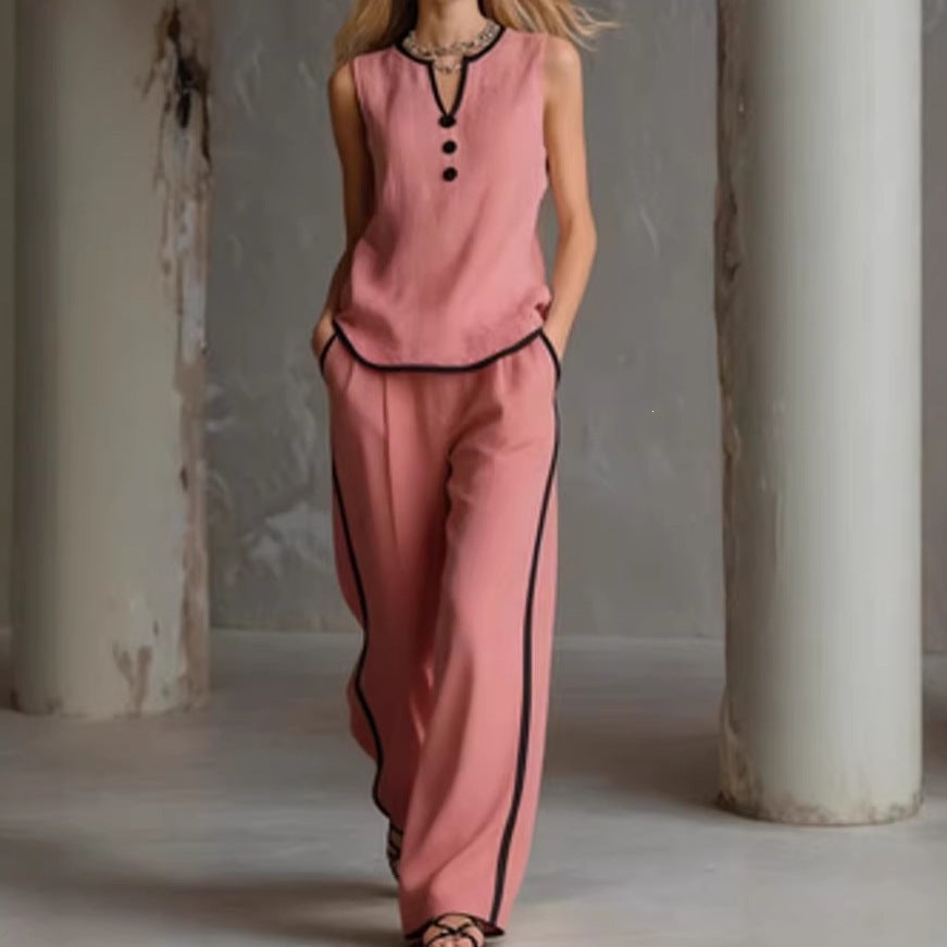 Damen Elegantes Zweiteiler-Set mit schickem Oberteil und weiten Hosen Drune
