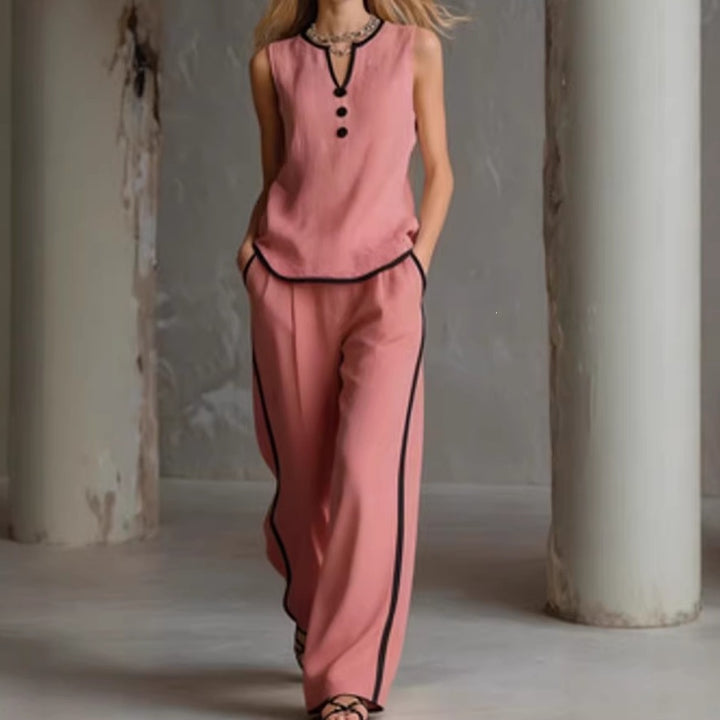 Damen Elegantes Zweiteiler-Set mit schickem Oberteil und weiten Hosen Drune
