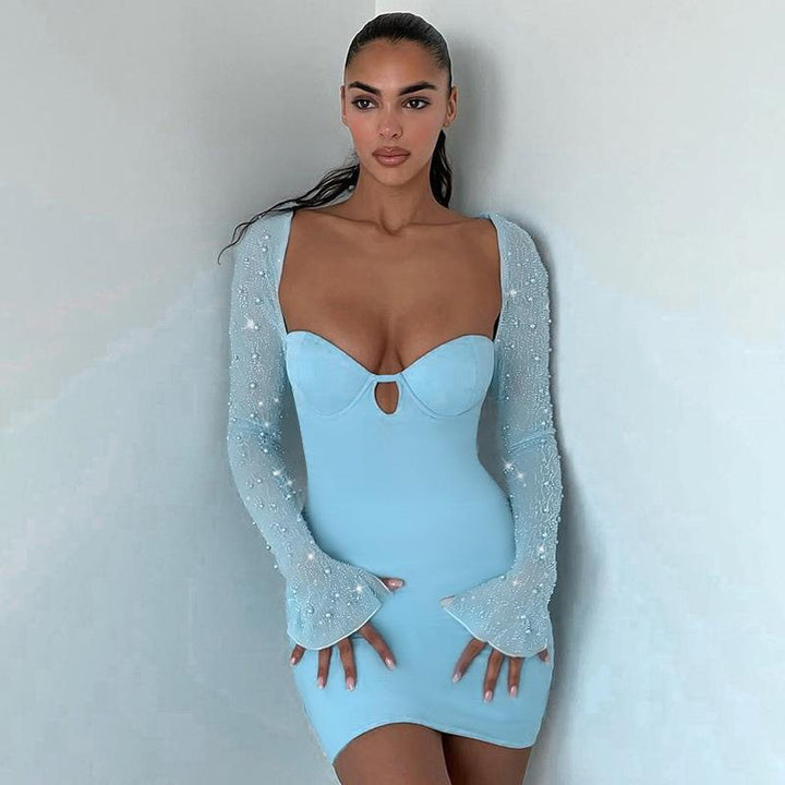 Damen Figurnahes Kleid mit beeindruckenden Puffärmeln und elegantem Ausschnitt Drune