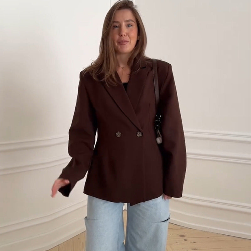 Damen eleganter Oversize-Blazer mit doppelter Knopfleiste Drune