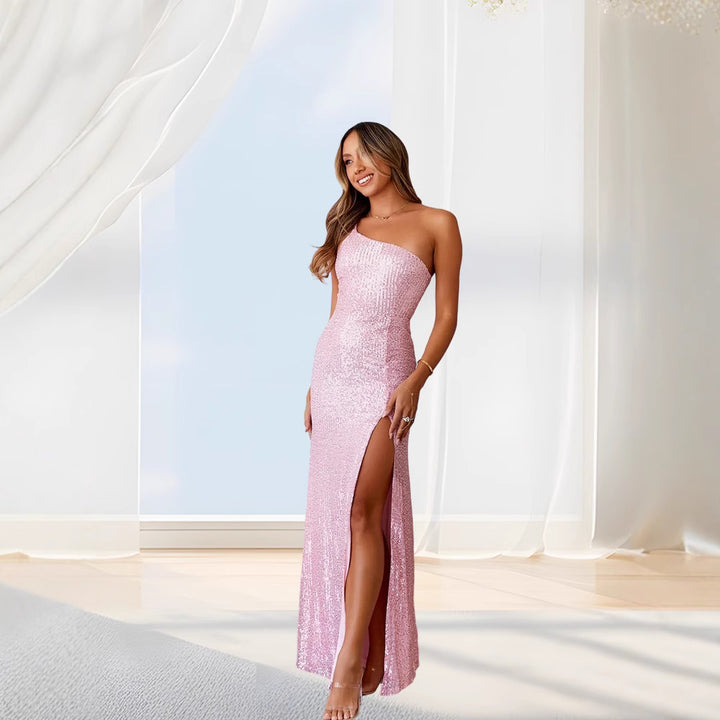 Damen Glitzerndes Abendkleid mit figurbetontem Schnitt und elegantem Schlitz Drune