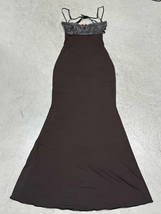 Damen elegantes Maxikleid mit Spitzendetails Drune