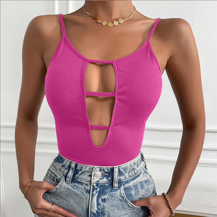 Damen figurbetontes Cut-Out Top aus Rippenstruktur Drune