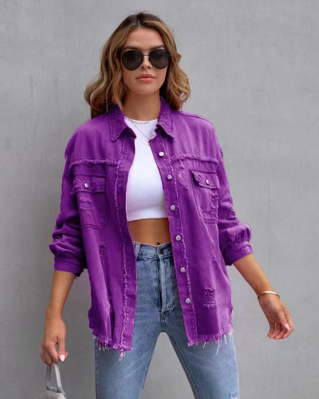 Damen Jeansjacke im lässigen Oversize-Schnitt mit fransigen Details Drune