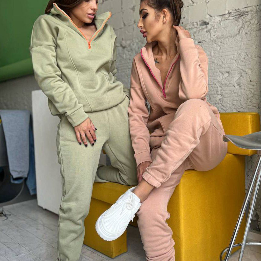 Damen sportliches Fleece-Jogginganzug mit Stehkragen Drune