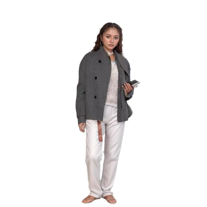 Damen modische Kurzjacke mit doppelter Knopfreihe und lässigen Ärmeln Drune