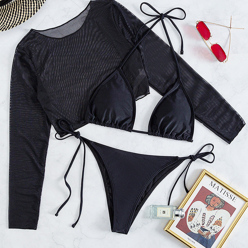 Damen Bikini-Set mit transparenter Langarmbluse Drune
