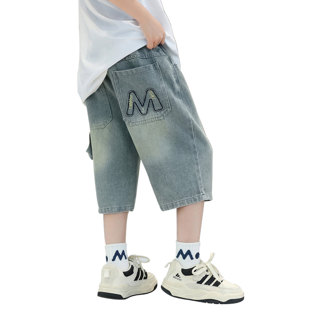Jungen lässige Denim-Shorts mit originellem Stickmotiv Drune
