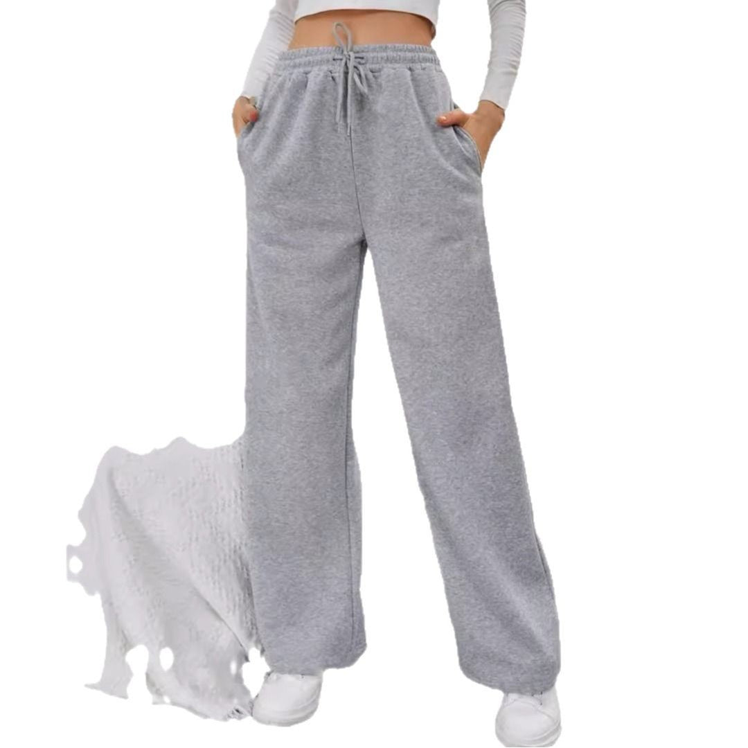 Damen nan High‑Waist Wide‑Leg Jogginghose mit elastischem Komfortbund, Kordelzug und tiefen Eingrifftaschen Drune