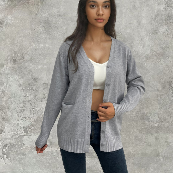 Damen lässige Strickjacke mit integrierten Taschen und stilvollem Knopfdesign Drune