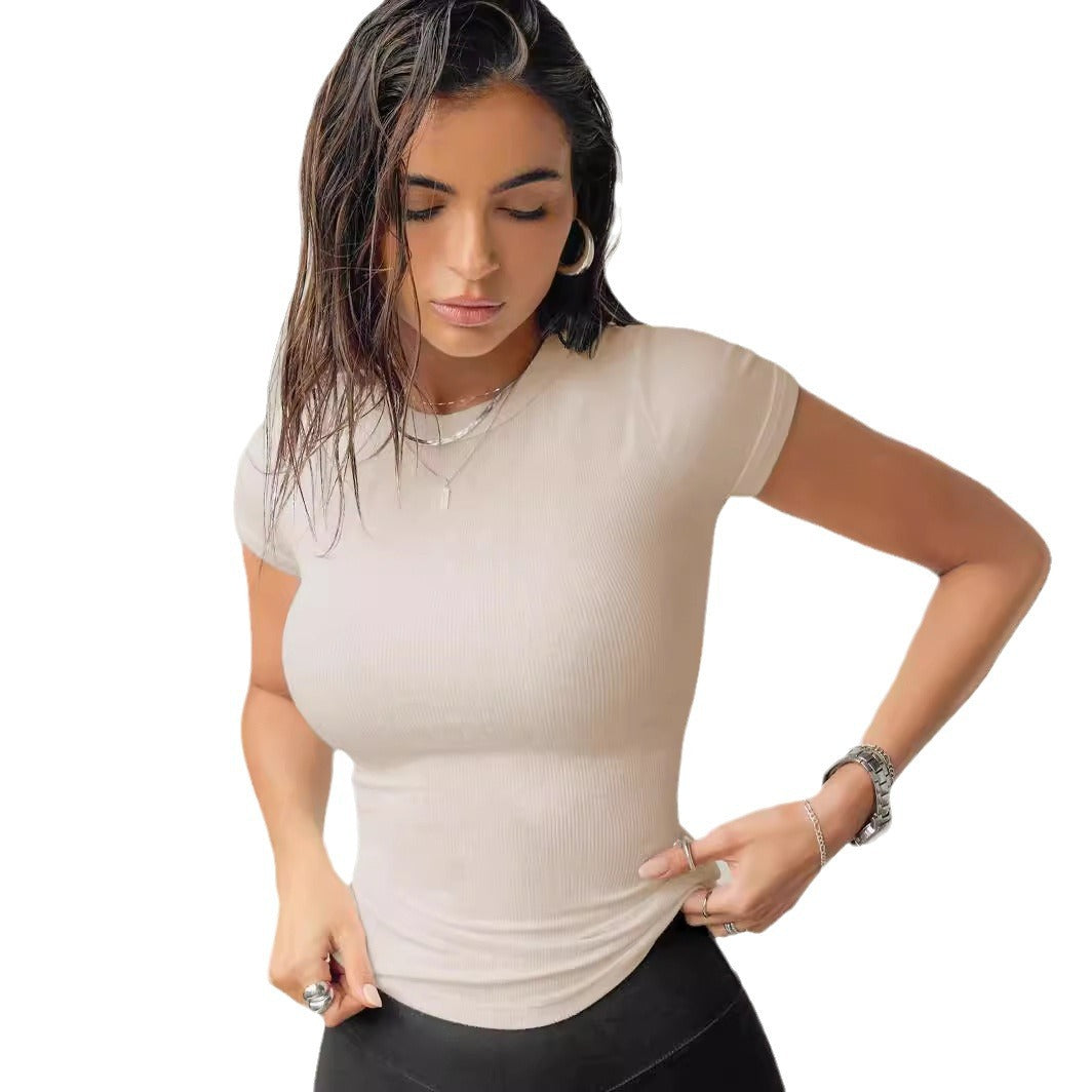 Damen figurbetontes Kurzarmshirt mit Rippstruktur Drune