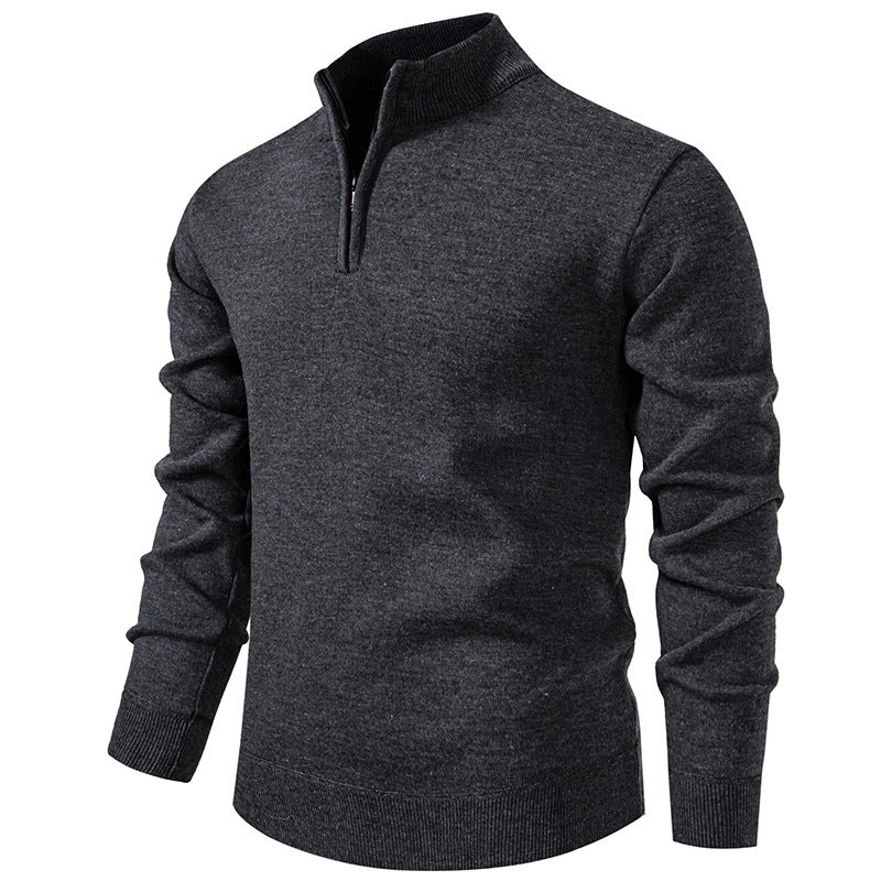 Herren nan Slim-Fit Feinstrickpullover mit kurzem Reißverschluss, Stehkragen und geripptem Bund Drune