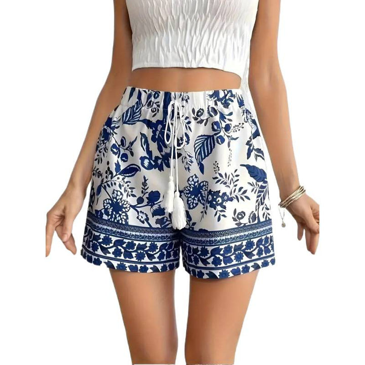 Damen Freizeitshorts mit floralem Muster und elastischem Bund Drune