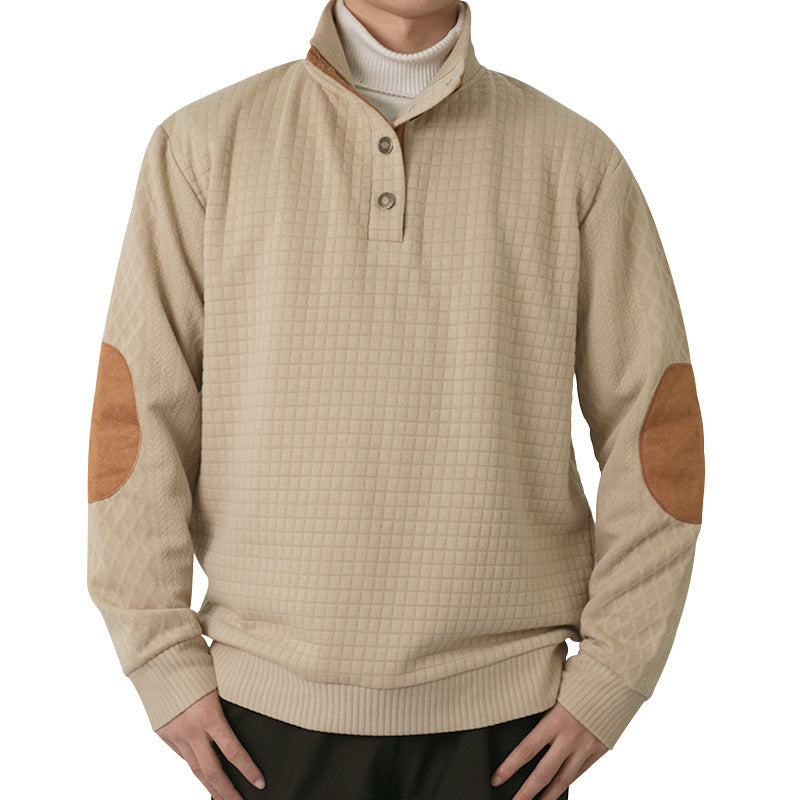 Herren modischer Pullover mit strukturiertem Kanalmuster und kontrastierenden Ellbogenpatches Drune