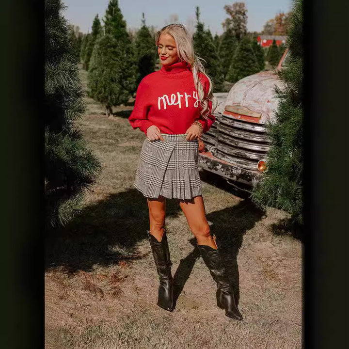 Damen Rollkragenpullover mit lustigem Weihnachtsmotiv Drune