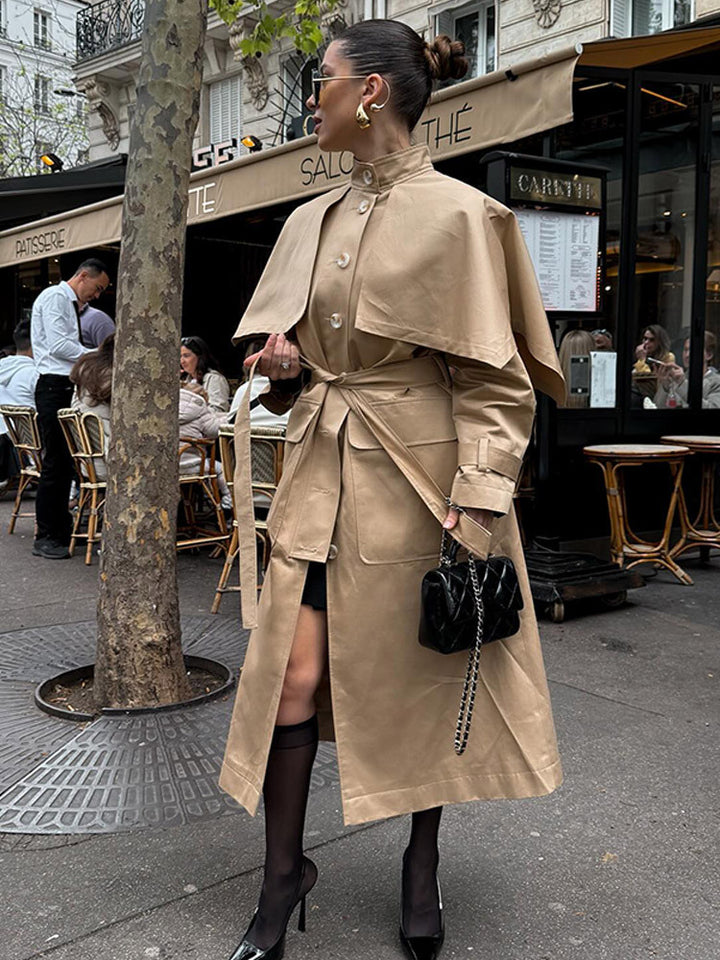 Damen eleganter Trenchcoat mit asymmetrischem Umhang Drune
