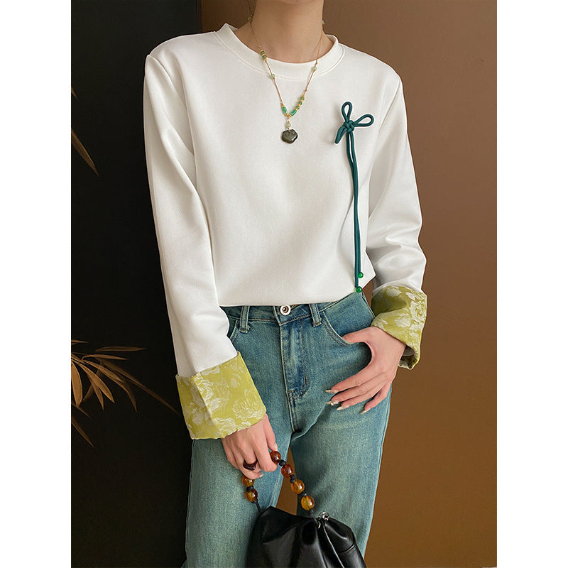 Damen Modisches Sweatshirt mit floralem Kragen Drune