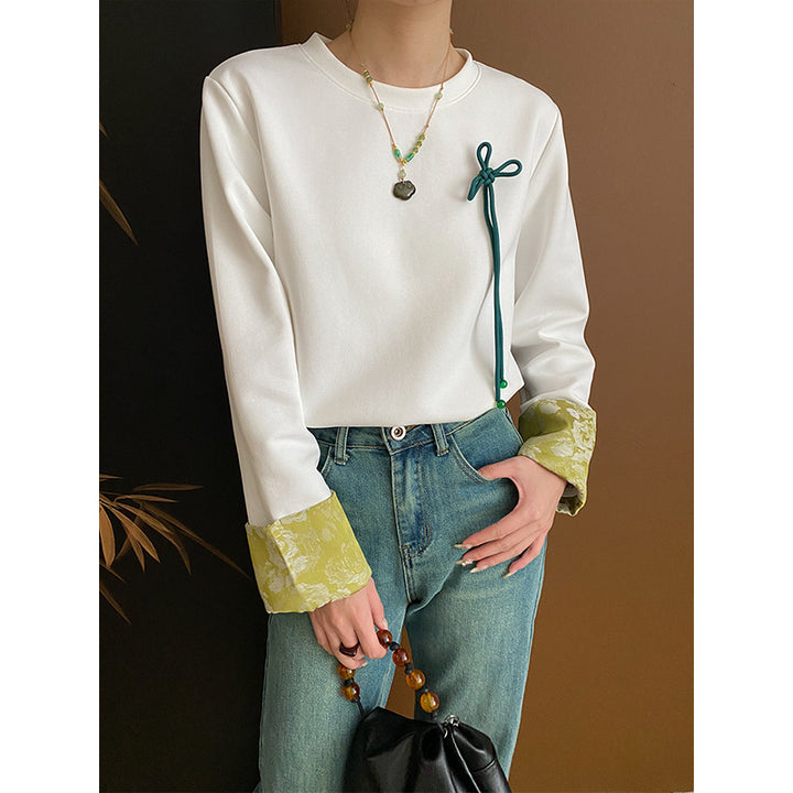 Damen Modisches Sweatshirt mit floralem Kragen Drune