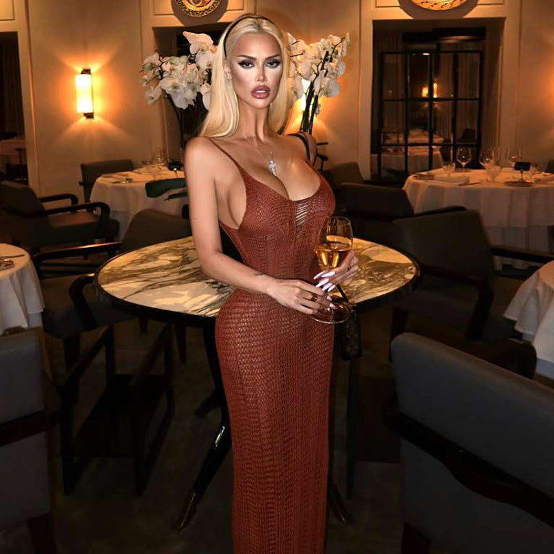 Damen Strick-Maxikleid mit raffiniertem Schnitt und tiefem Rückenausschnitt Drune