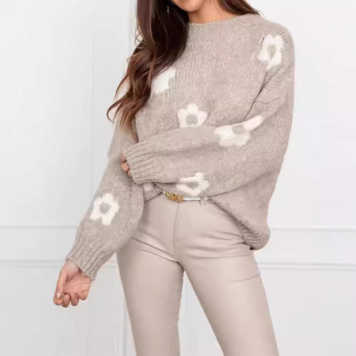 Damen gemütlicher Strickpullover mit floralem Muster WS