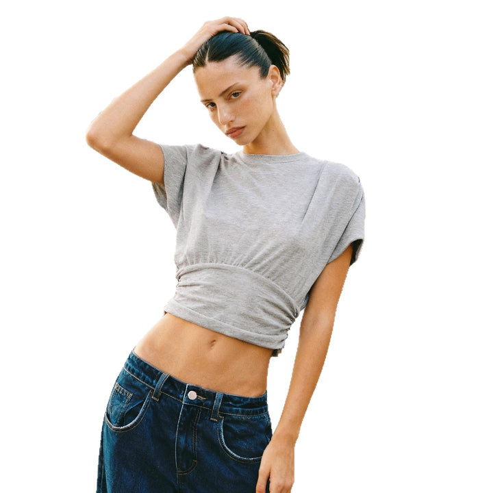 Damen Crop-Top mit modischen Rüschendetails und strukturiertem Design Drune