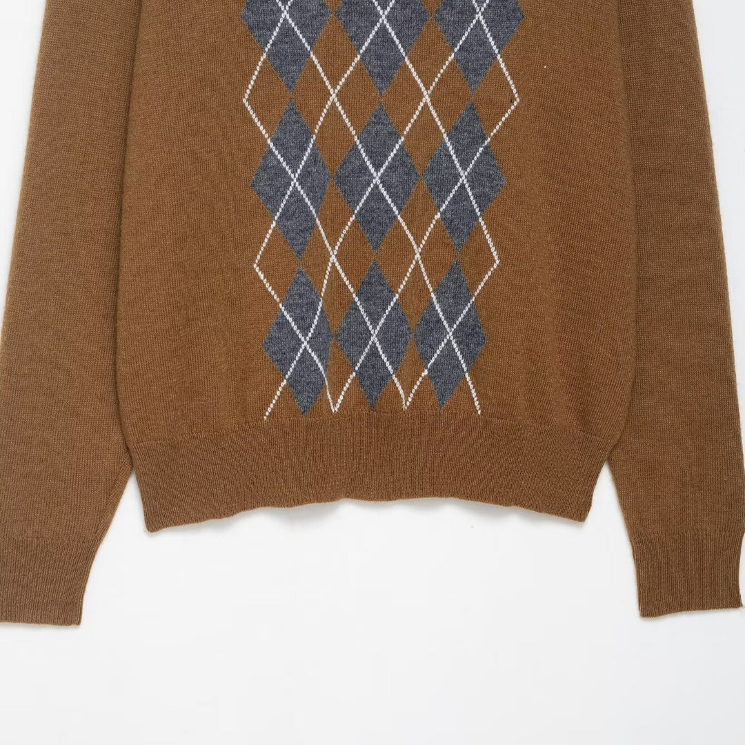 Damen Pullover mit modernem Rautenmuster und Polokragen Drune