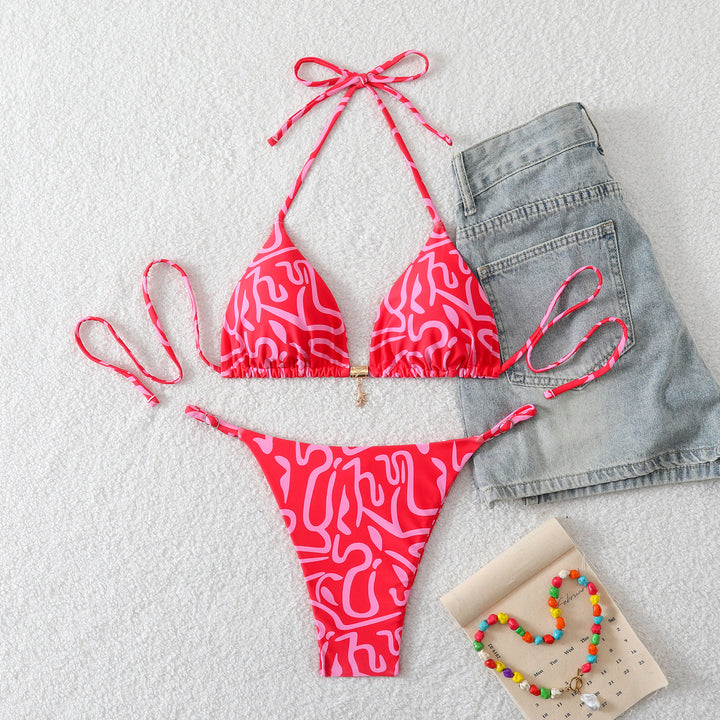 Damen Triangel-Bikini-Set mit verstellbaren Trägern und floralen Mustern Drune