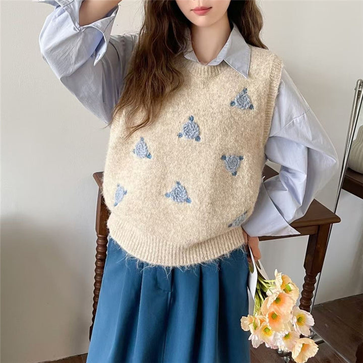 Damen Strickpullover mit floralem Muster Drune