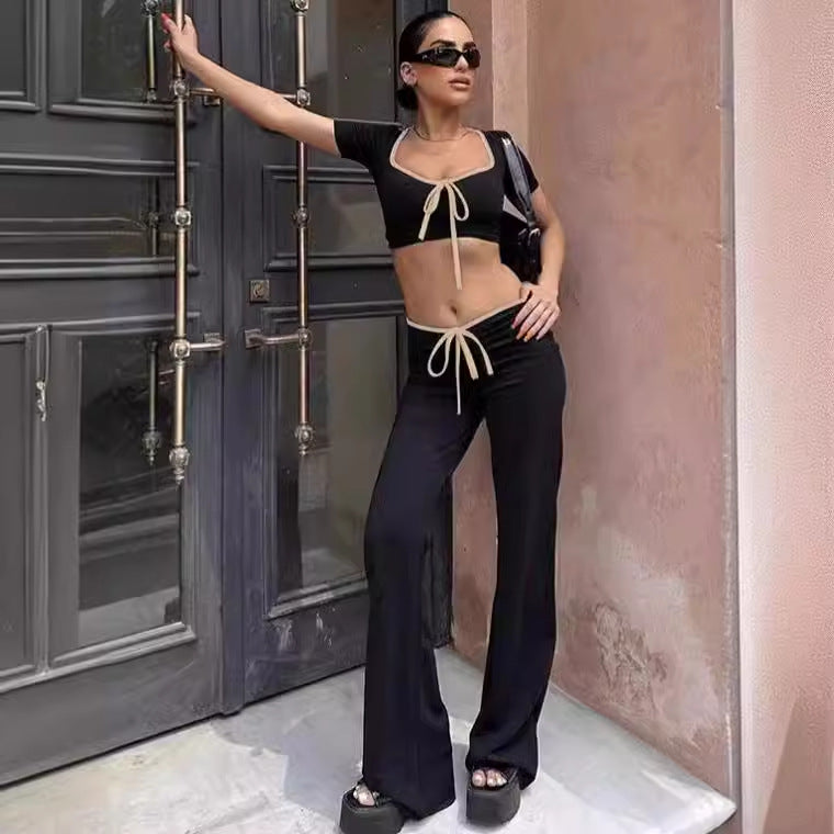 Damen modisches cropped Oberteil mit weitem Hosenansatz Drune