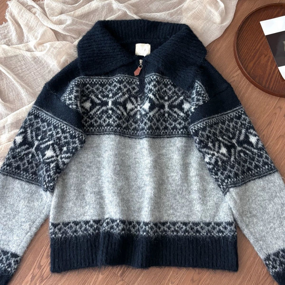 Damen Strickpullover mit aufwendigem Norweger-Muster Drune