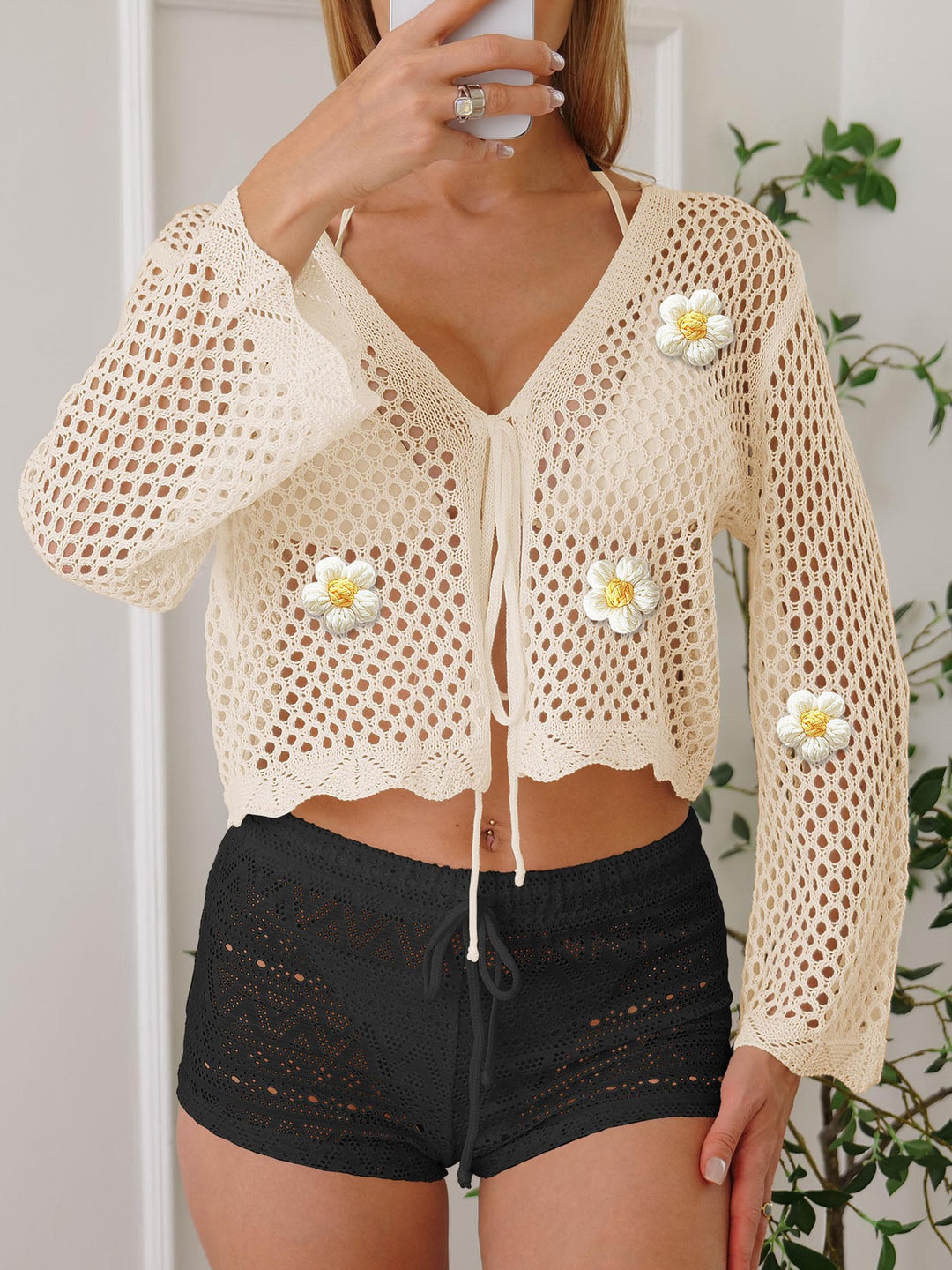 Damen leichte Häkeljacke mit floralem Detail Drune