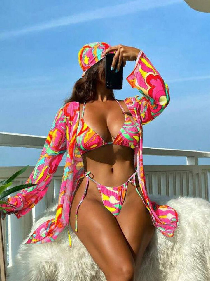 Damen Bikiniset mit farbenfrohem Überwurf und raffiniertem Schnitt Drune