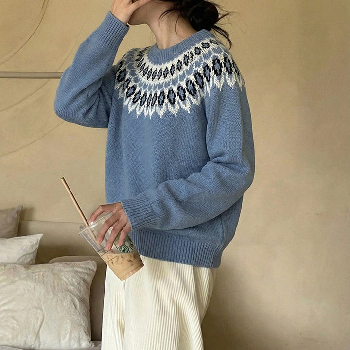 Damen Strickpullover mit nordischem Muster und lockerer Passform Drune