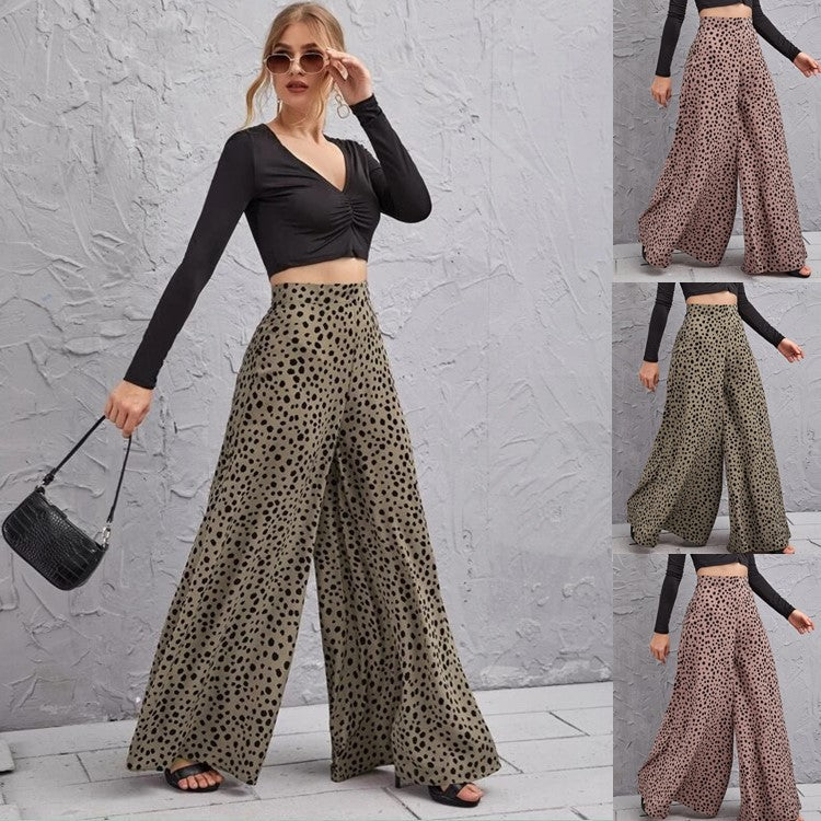 Damen weite Hose mit modischem Punktmuster und hohem Bund Drune