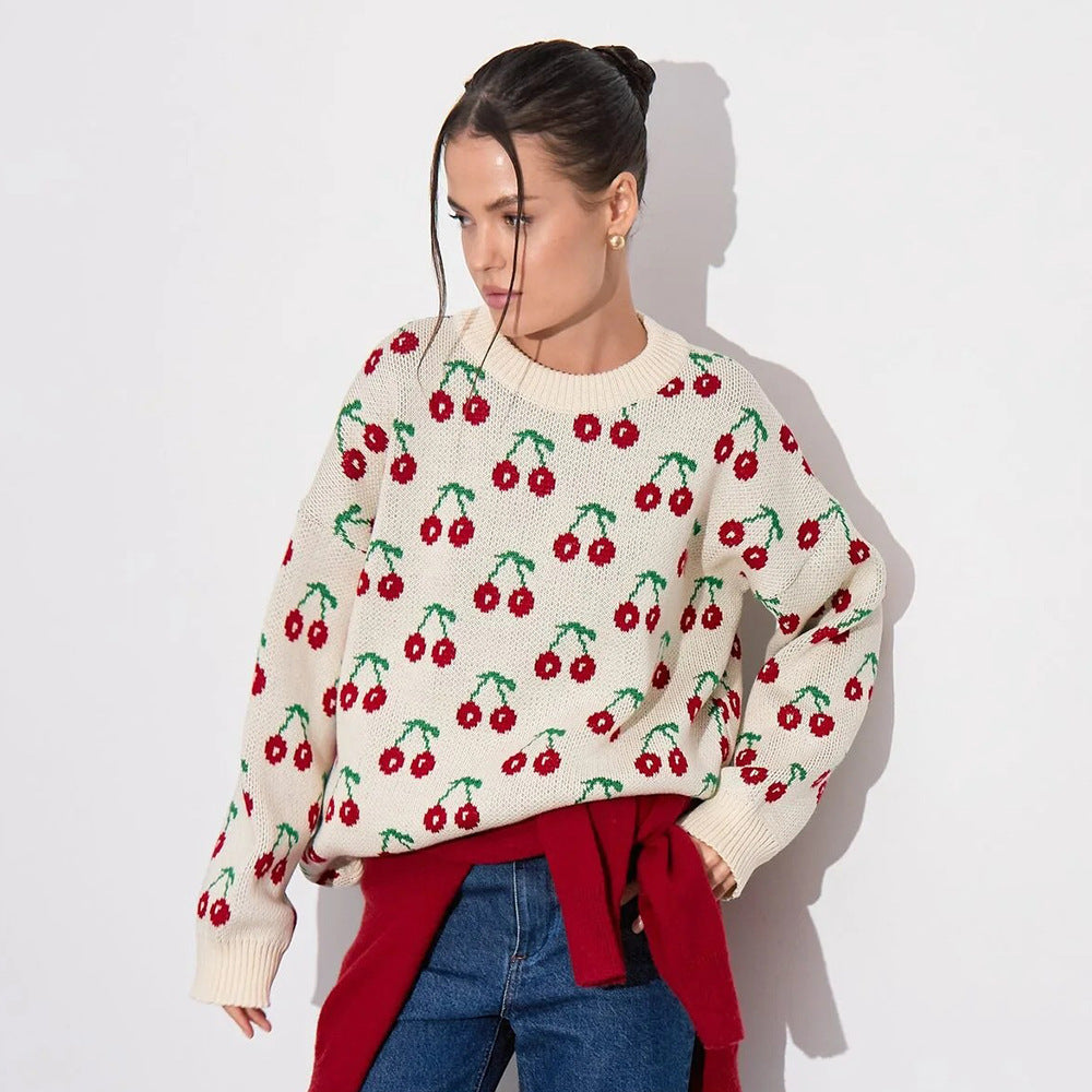 Damen Strickpullover mit fruchtigem Muster Drune