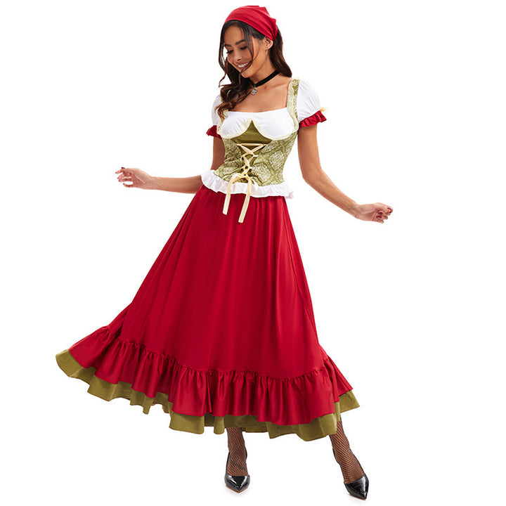Damen nan bayerisches Oktoberfest-Biermädchen-Kostüm mit geschnürtem Mieder Puffärmeln und mehrlagigem Rock Drune