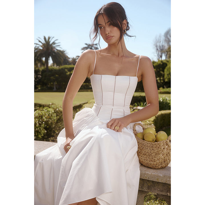Damen Elegantes Maxikleid mit schmalem Schnitt und in der Taille gerafftem Design Drune