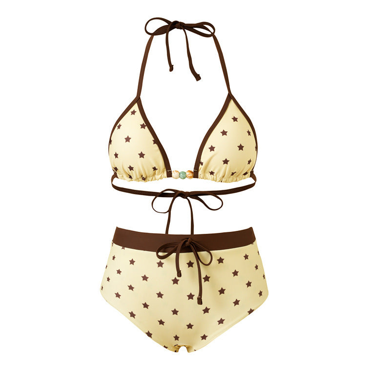 Damen Bikiniset mit hohem Bund und nostalgischem Streifenmuster Drune