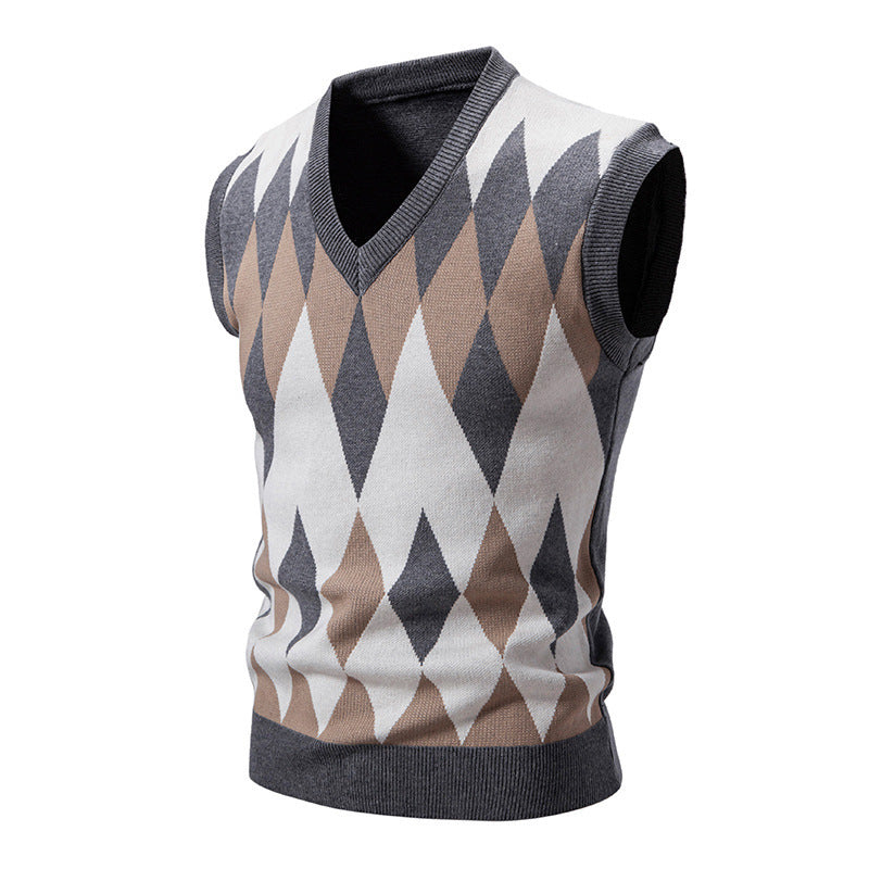 Herren stylischer ärmelloser Pullover im modernem Rautendesign Drune