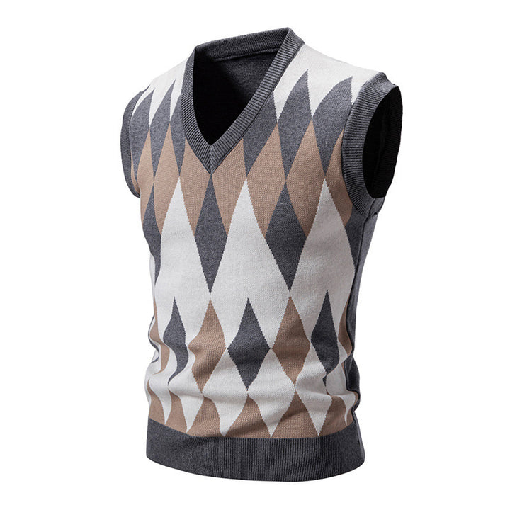 Herren stylischer ärmelloser Pullover im modernem Rautendesign Drune