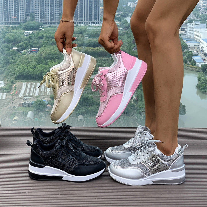 Damen modische Sneakers mit atmungsaktivem Obermaterial und eleganten Glitzerakzenten Drune