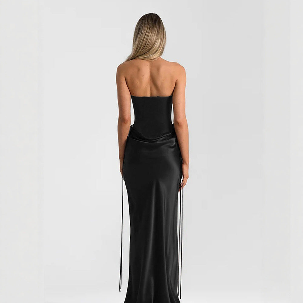Damen elegantes figurbetontes Abendkleid mit raffiniertem Rüschendesign und verstellbaren Trägern Drune