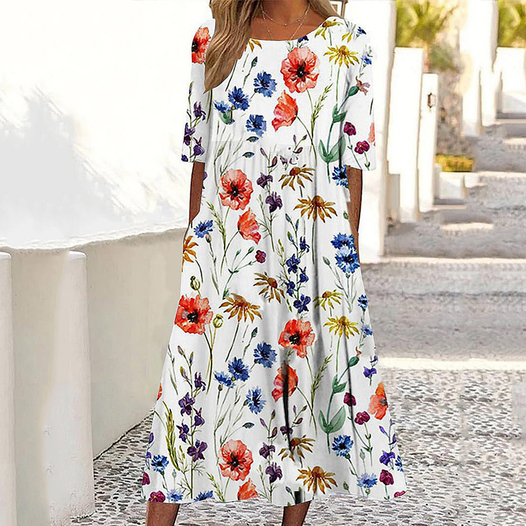 Damen Maxi-Kleid mit floralem Design und praktischem Knopfverschluss Drune