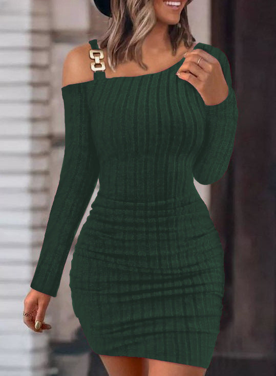 Damen figurbetontes Rippkleid mit schulterfreiem Design und modischen Details Drune