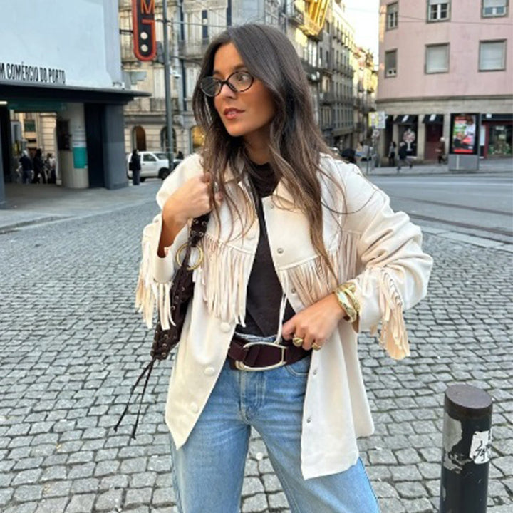 Damen Fransenjacke aus weichem Lederimitat Drune
