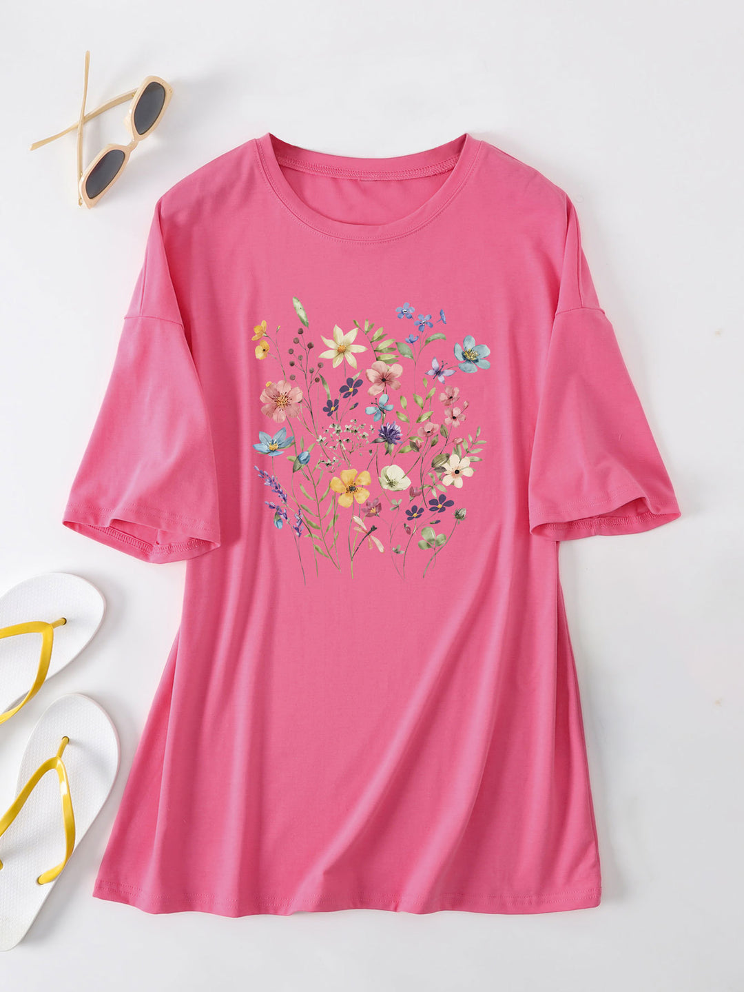 Damen lässiges Sommerblusenshirt mit floralem Druck Drune