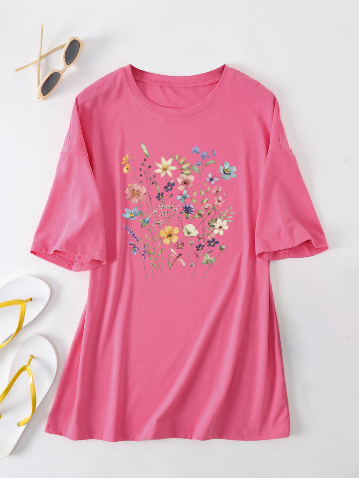 Damen lässiges Sommerblusenshirt mit floralem Druck Drune