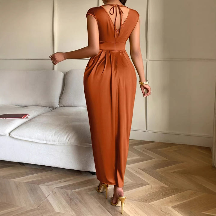 Damen Wickelkleid mit elegantem V-Ausschnitt und fließendem Stoff Drune