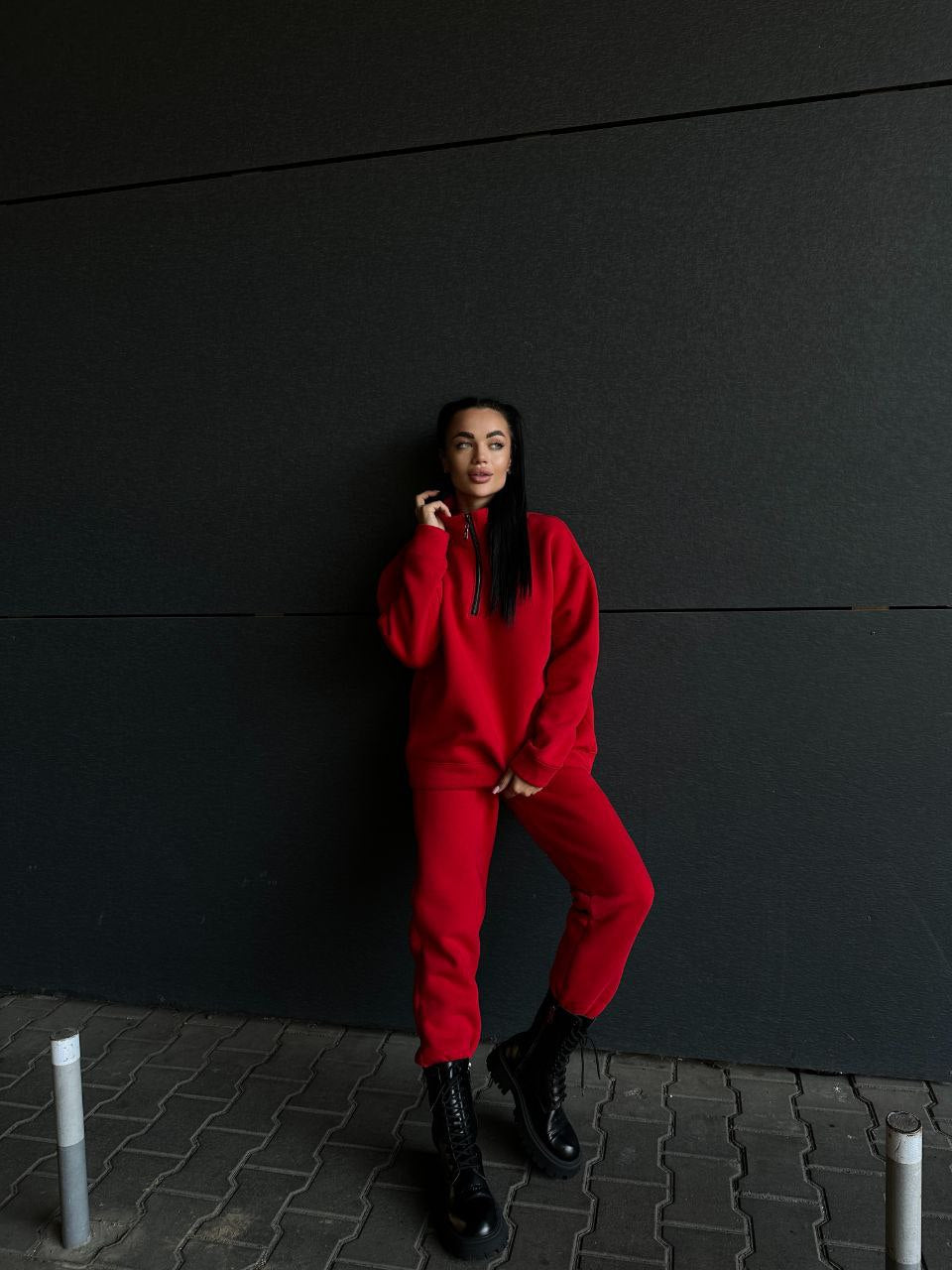 Damen sportliches Fleece-Set mit hohem Kragen und praktischen Reißverschlusselementen Drune