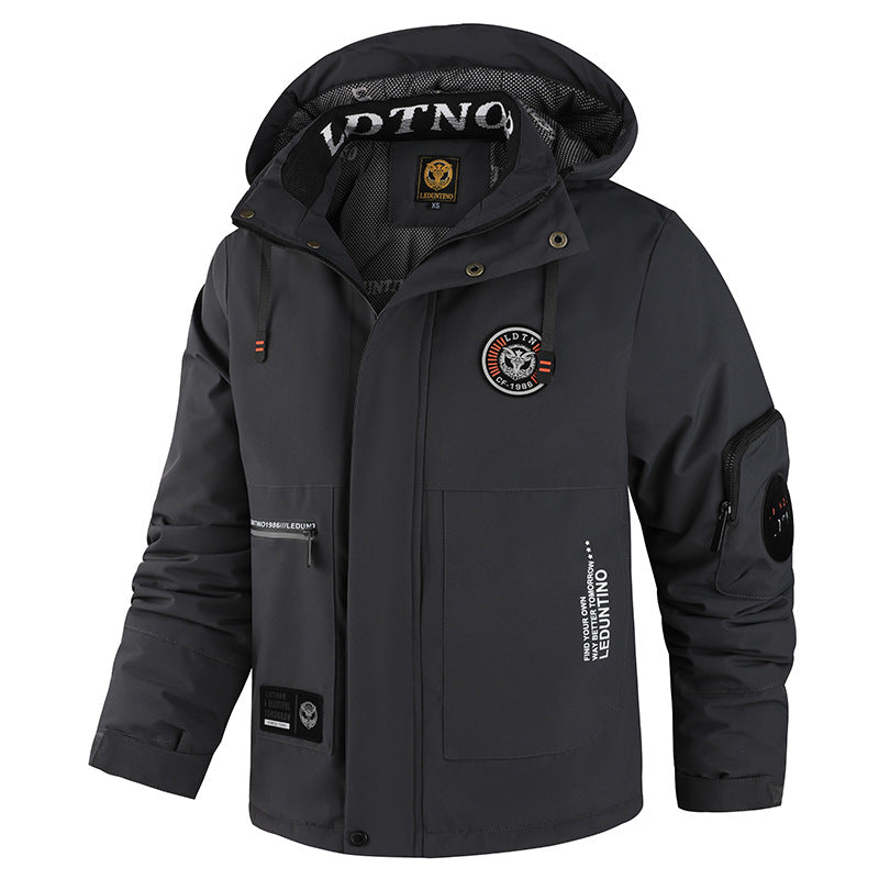 Herren nan wattierte Wind- und Wetterjacke mit Kapuze und multifunktionalen Utility-Taschen Drune